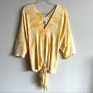 TINA + JO Tie Front Kimono Top V-Neck Ochre Horizon Tie Dye
